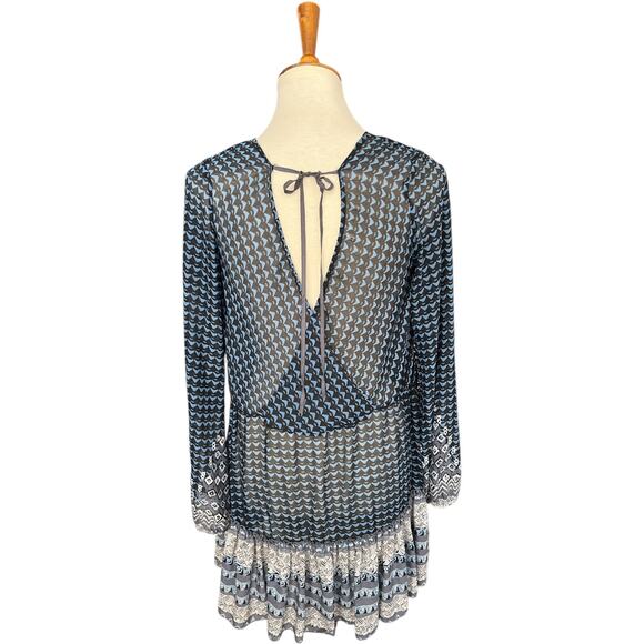 Free People Women Into The Mystic Sheer Boho Peasant Top Tunic Blue Size Medium - Picture 5 of 7